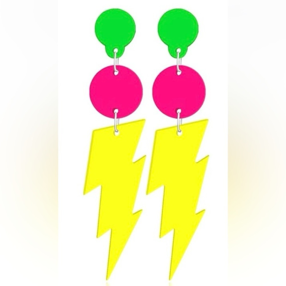 Neon Lightning Bolt Drop Earrings 80's 90’s Outfit Glow Party Halloween